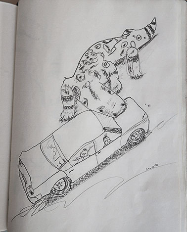lovato study drawing  for woodcarving. Gilla Monster Eats Dodge Charger